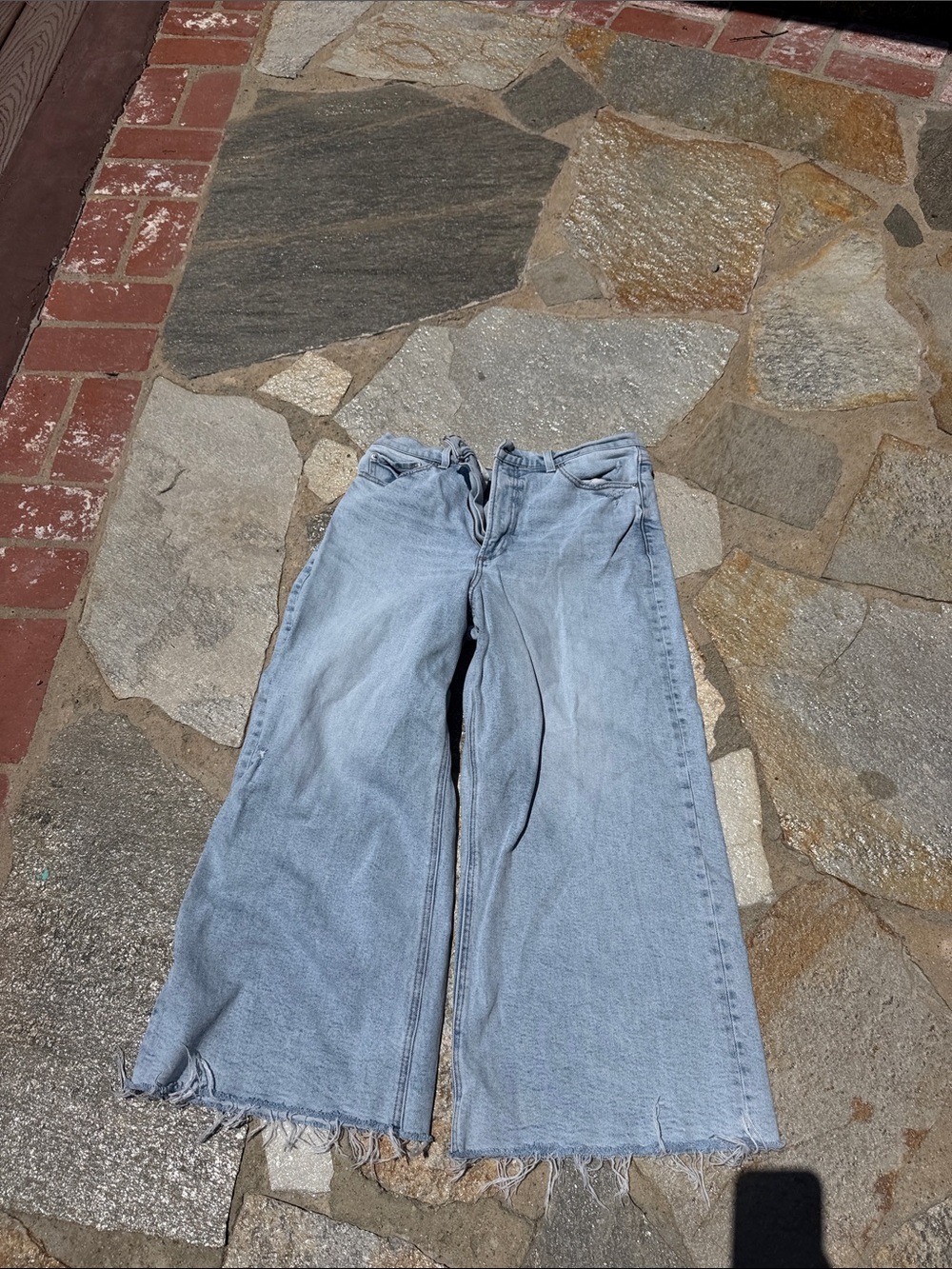 Pistola Light Wash High Rise Wide Leg Raw Hem Jeans Size 32P Petite.